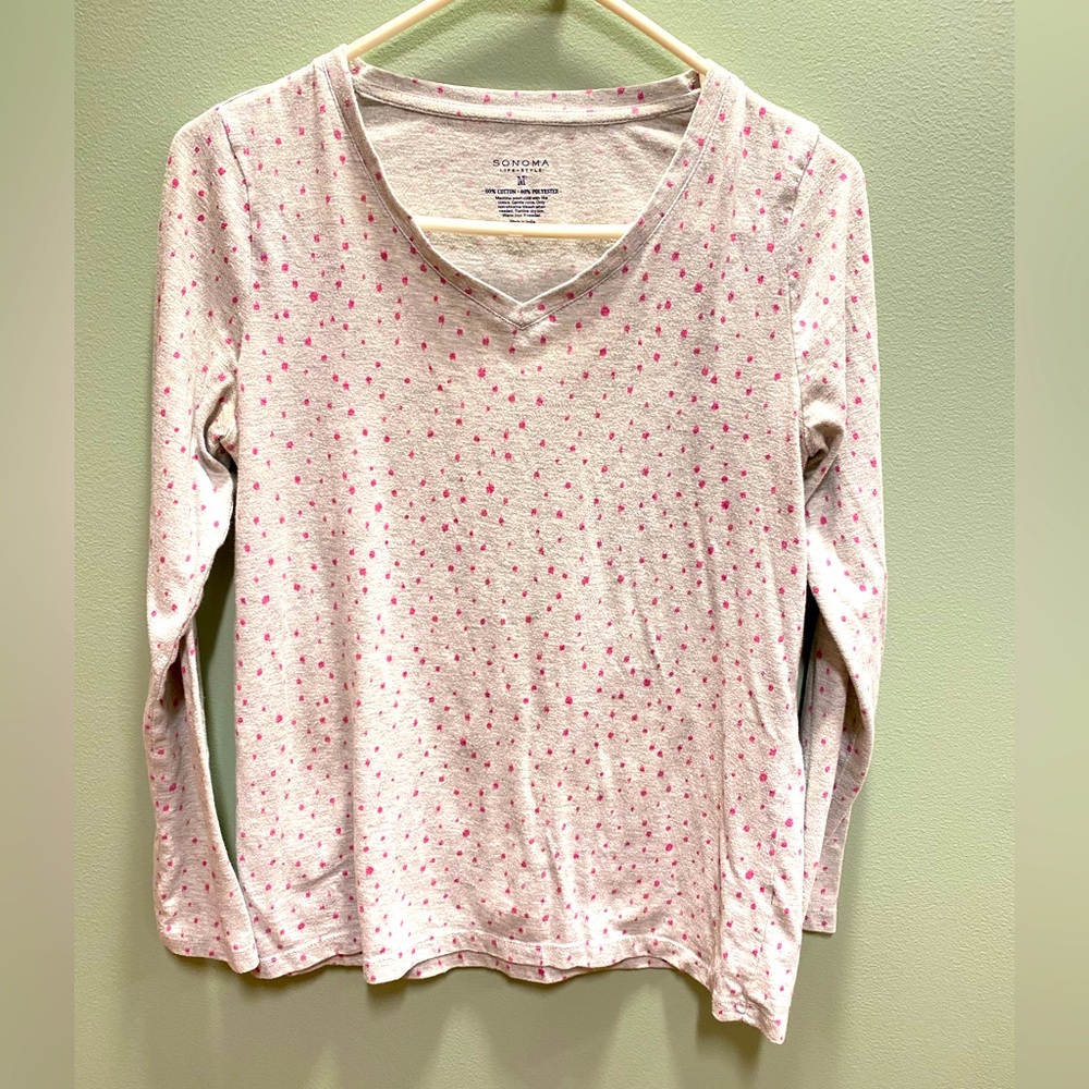 Sonoma Pink Polka Dot Long Sleeve Shirt